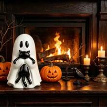 1PC Halloween Playful Ghost Black Cat Resin Figurine - Ghost Hugging a Black Cat - View 3