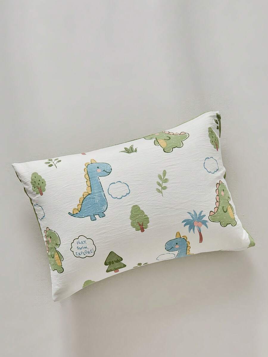 1pc Green Dinosaur Print Pillowcase, Cute Cartoon Polyester Decorative Cushion Cover, Suitable For All Seasons, Home Decor, Soft And Breathable, Machine Washable, No Filling Included - Multicolor - View 1