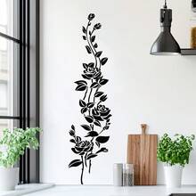 1PC Long Line Rose Flower Wall Sticker, Minimalist Style Sofa Corridor Large Area Concealment Black Floral Decorative Wall Decal - Black - View 4