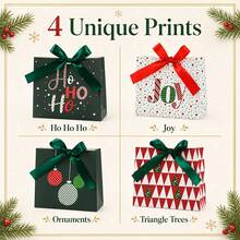 34/68/106pcs Christmas Paper Gift Boxes With Luxury Satin Ribbon Bow, Assorted Xmas Holiday Designs Joy Ho Ho Letter Mini Christmas Tree Bauble Print, Small Festive Holiday Present Boxes For Xmas Gift Giving Party Favor , Includes Christmas Stickers - Multicolor - View 7