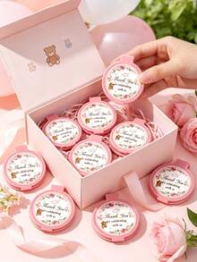 24/12/4pcs Gender Reveal Party Floral Bear Thank You Style Portable Folding Mirror - Pink Foldable Mini Convenient Round Makeup Mirror Single-Sided Small Mirror With Pink Floral Bear Thank You Sticker, Can Be Used As Gender Reveal Party Gift, Baby Shower Party Gift, Baby Shower Party Favor, Baby Party Theme, Children's Birthday Gift, Guest Return Gift, Ideal Choice For Party Supplies And Decorations (Pink) - Multicolor - View 6