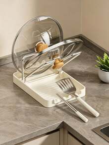 1PC/8PCSMulti-Function Kitchen Pot Lid Holder With Drain Tray, Countertop Utensil Rest Rack, Detachable Drainage Base For Water Collection, Space-Saving Organizer For Pot Lids, Spatulas, Chopsticks, Practical Kitchen Counter Storage Accessory - Multicolor - View 13