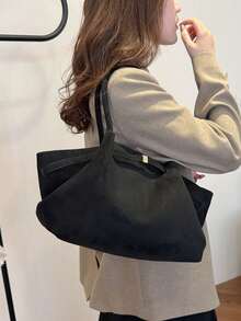 Nicekee Simple And High-End Shoulder Tote Bag With Exquisite Square Buckle Decoration, Suitable For Commuting To Work, Daily Shopping And Travel - Black - View 3