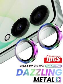 1 Pack [2026 New] 9H Tempered Glass Camera Lens Protector ForSamsung Galaxy Z Flip 8/Z /Z Flip 6/Z Flip 5, CD Pattern Colorful Independent Metal Ring Cover, Strong Adsorption, Anti-Scratch And Ultra-Thin, No Bubbles, Easy To Install, Packaging Included, Perfect Gift For Family And Friends - Multicolor - View 1