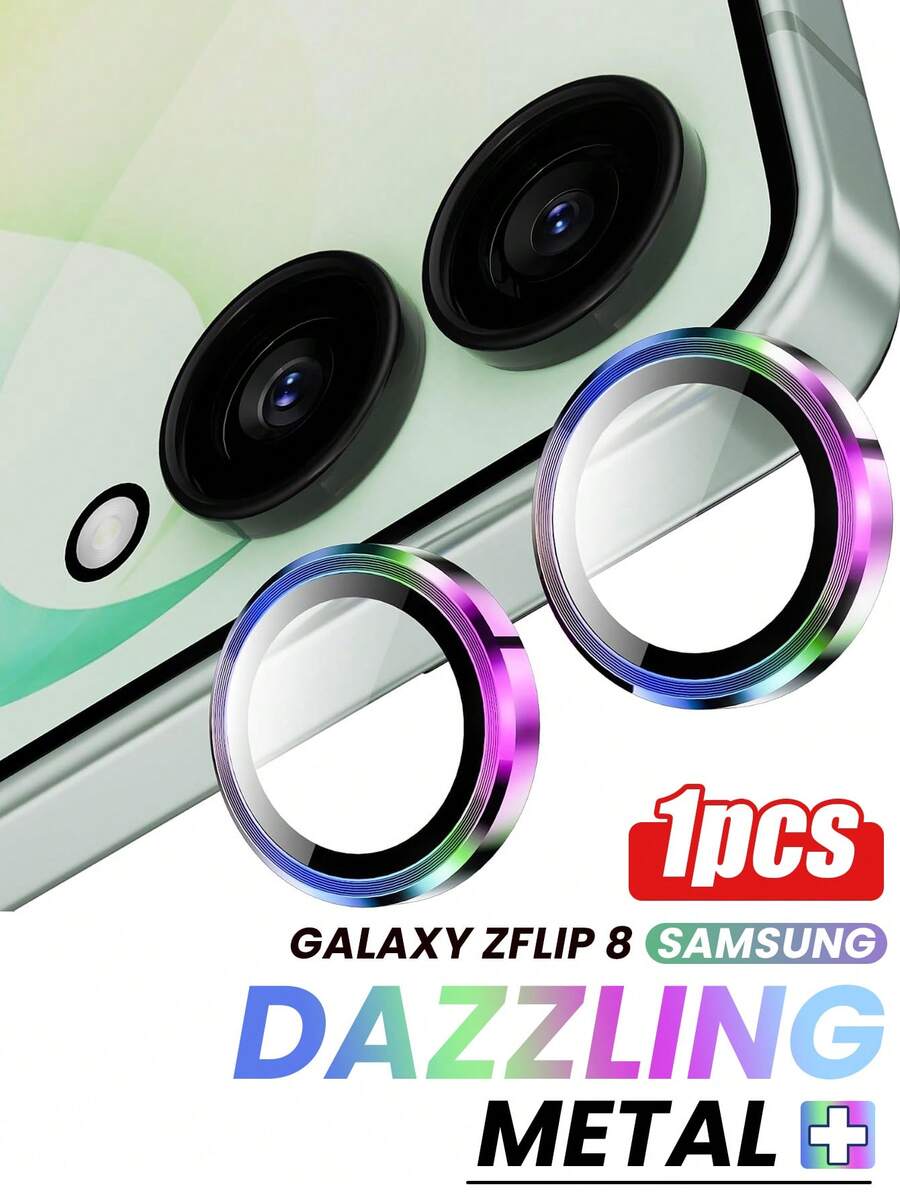 1 Pack [2026 New] 9H Tempered Glass Camera Lens Protector ForSamsung Galaxy Z Flip 8/Z /Z Flip 6/Z Flip 5, CD Pattern Colorful Independent Metal Ring Cover, Strong Adsorption, Anti-Scratch And Ultra-Thin, No Bubbles, Easy To Install, Packaging Included, Perfect Gift For Family And Friends - Multicolor - View 1