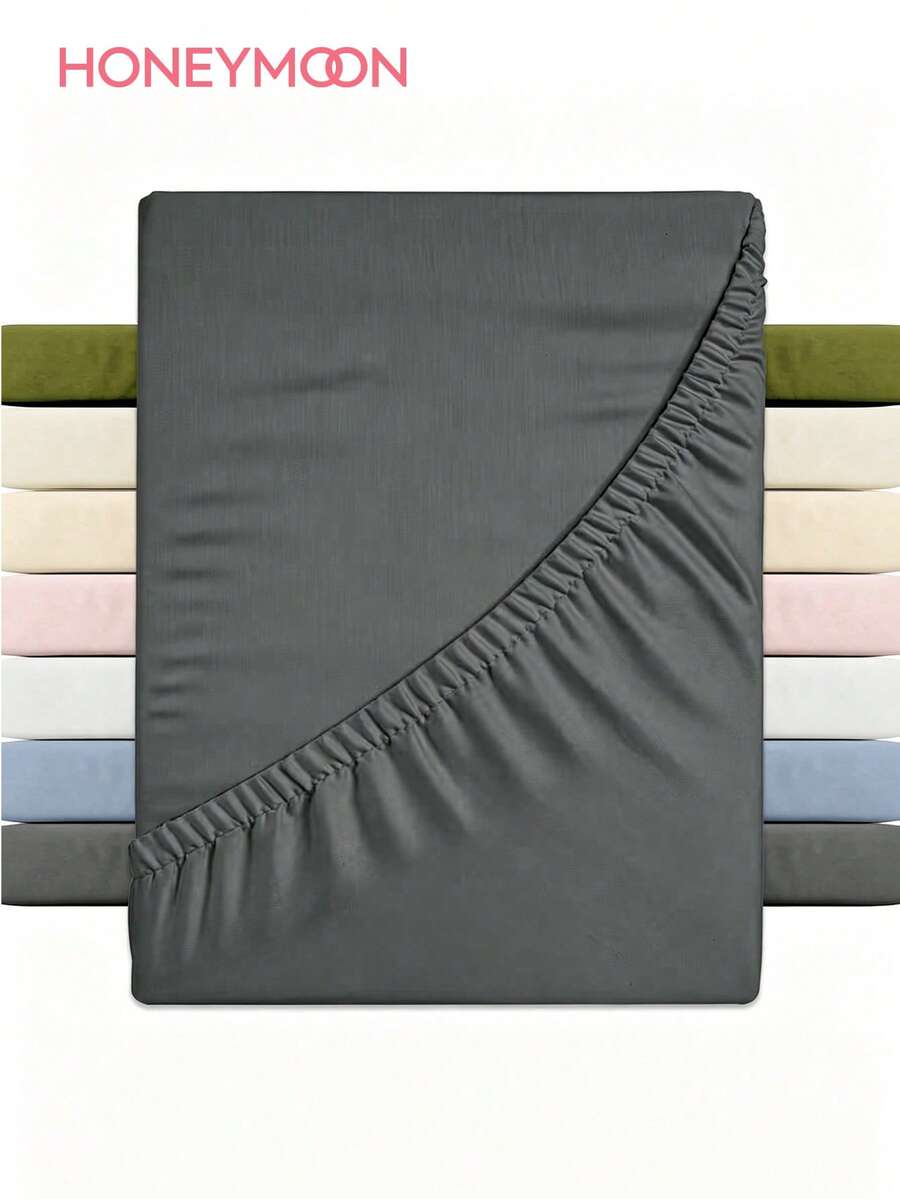 HONEYMOON 1pc Solid Color Soft Fitted Sheet 100% Polyester Fabric Lightweight Cloud-Like Touch Bedding Mattress Cover, Elastic Edges, Suitable For 9-12 Inch Deep Mattress, Soft Breathable Machine Washable, Shrink-Resistant, Colorfast, All-Season Use, Different Sizes Suitable For Home And Dormitory, Back To School Dormitory Essential, Dark Gray - Dark Grey - View 1