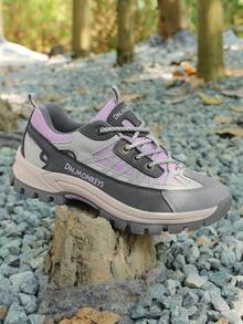 1 Pair Women's Color Block Patchwork Casual Outdoor TPR (Thermoplastic Rubber) Lace-Up Low-Top Hiking Boots, Breathable Mesh Dust-Proof For All Seasons, Strong Grip, Stable Sole Support - Dusty Purple - View 2