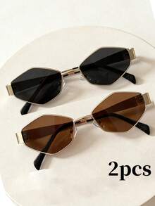 2 Pairs Geometric Y2K Summer Women's Fashion Glasses Set, Retro Metal Frame Ins Style Unisex Glasses, Suitable For Daily Commute, Beach Vacation, Street Style, Personalized Glasses - Multi-colored Rhombus - View 9