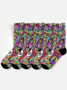 Cool 360° Printed Men's Socks - Streetwear Socks,Ull-Print Stickers,Hip-Hop Cartoon Pattern,Colorful,Funny Socks, Fit Daily, Holiday & Party Occasions - Multicolor - View 4
