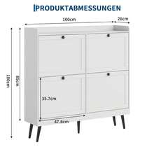 Tall, narrow shoe cupboard with 4 hinged doors – Adjustable shelves, MDF with legs – Modern, space-saving design for the hall/corridor/living room – White - Weiss - Übersicht 2