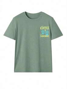 COFFEE CLUB Graphic T-Shirt, Women's Casual Round Neck Short Sleeve T-Shirt, Suitable For Summer, Vacation, Beach - Green - View 4