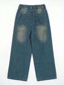 Tween Boys' Distressed Wide Leg Denim Jeans With Slanted Pockets - Medium Wash - View 4