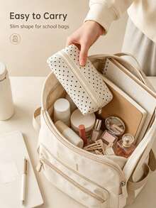 Polka Dot Makeup Bag, Minimalist Canvas Zipper Cosmetic Storage Bag, Portable Travel Toiletry Organizer, Multi-Functional Stationery Pencil Case, Suitable For Women And Girls - Multicolor - View 5
