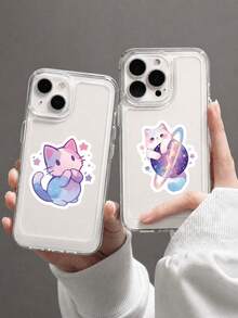 50Pcs Gradient Nebula Kitten Pp Stickers, Cartoon Patterns Of Pink‑Blue‑Purple Iridescent Galaxy Cats, Suitable For Luggage, Helmet, Guitar, Scrapbook, Water Bottle - Multicolor - View 4