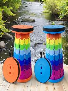 1pc Portable Folding Stool, 400lbs Weight Capacity Telescopic Stool, Adjustable Height Folding Chair, Suitable For Camping, Hiking, Fishing, Kitchen, Indoor/Outdoor Use, Summer Travel And Gift, Multi-Color Portable Seat - Multicolor - View 6
