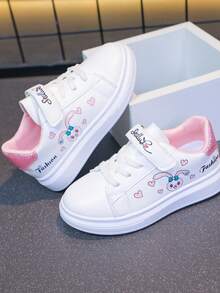 1 Pair Back To School Popular Kids Shoes For Girls, Cartoon Rabbit Design White Sneakers, Fashionable Non-Slip Durable Soles For Comfortable Wear - Pink - View 10