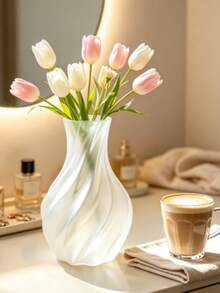 3D Printed Twisted Matte Semi-Transparent White Vase, Ins Style Minimalist Living Room Desktop Hydroponic Flower Holder, Premium Decorative Vase For Home Decor And Home Living - Multicolor - View 4