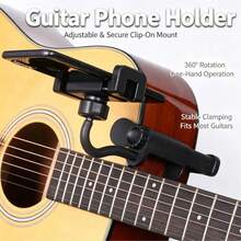 1pc Guitar Phone Holder, Guitar Phone Mount, Clip-On Guitar Stand, Guitar Camera Mount, Suitable For Digital Sheet Music, Adjustable Height, Ukulele Accessory, Compatible With All Smartphone Models, Easy To Use; Universal Flexible Arm Allows Multi-Angle Free Rotation And Tilt Adjustment, Non-Slip Wide Clamp Securely Holds Without Damaging Instrument Body Paint, Tool-Free Quick Assembly And Disassembly - Black - View 2
