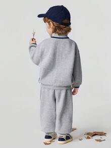 mini bala New Autumn Winter Unisex Toddler 2‑Piece Daycare Set Soft Flexible Top Cuffed Pants For School - Light Gray - View 5