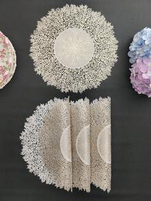 2pcs/4pcs/6pcs 15 Inch Round Gold Coral Hollow PVC Placemats, Heat-Resistant Table Mats For Wedding, Banquet, Valentine's Day, Mother's Day, Party, Restaurant, Hotel Dining Table Decor - Multicolor - View 4