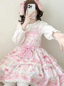 1pc Lolita Style Cute Pink Rabbit Design Cami Dress Fall - Multicolor - View 1
