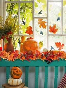 2 Packs 100cm/39.37in Maple Leaf Garland, Autumn Leaf Garland, Realistic Autumn Leaf Garland, Realistic Autumn Leaf Hanging Vine, For Indoor And Outdoor Home Wedding Ceremony Decoration, Bedroom, Living Room, Bathroom Wall Hanging Decor - Multicolor - View 11