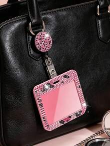 Pink Leopard Print Rhinestone ID Card Holder With Lanyard, ID Card Storage Box, Anti-Loss Lanyard, Student ID Card Holder, Self-Service Restaurant Card Holder, Slide Cover, Dual Card Slots, Small Card Slot, Bus Card Holder, Non-Inductive, Bank Card Holder, Subway Card Storage, Adjustable Portable ID Card Holder Decorative Keychain, Suitable For Office Workers And Students, Perfect Gift, Back To School Season Gift, Couple Card Holder, Bank Card Holder, Travel Essential, Commute, Business Trip, Back To School Season, Thanksgiving, Halloween, Christmas, Teacher's Day Gift - Multicolor - View 8