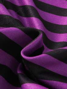 2pcs Set Baju Terusan Bayi Perempuan Lucu Lengan Panjang Bergaris & Topi, Tipis untuk Liburan Musim Semi/Gugur - Purple - View 11