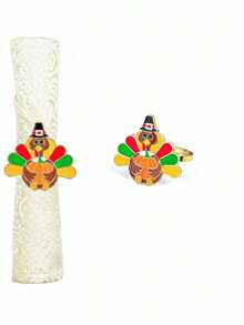 2/6pcs Thanksgiving Turkey Napkin Rings, Metal Turkey Napkin Holders, Autumn Harvest Table Decor, Cartoon Turkey Napkin Clips, Thanksgiving Dinner Party Table Decoration, Photo Props, Thanksgiving Gift - Multicolor - View 12