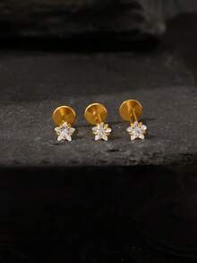 1pc 16G Stainless Steel Zirconia Star Flat Back Screw Stud Earring | Stackable Earring | Cartilage Earring | Lobe Earring | Helix Earring (Not A Pair) - Zirconia Star - View 1