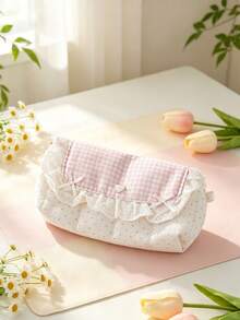 1 buah Tas Kosmetik Kartun Lucu Berbahan Quilted, Kapasitas Besar, Kantong Makeup dengan Dekorasi Pita Manis, Organizer Perlengkapan Mandi Portabel untuk Perjalanan & Penggunaan Sehari-hari, Kotak Pensil Feminin - MultiWarna - View 5