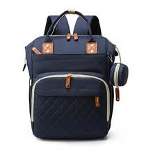 Ransel Ibu Bergaya dengan Lapisan Quilted dan Kapasitas Besar; Tas Popok Multifungsi untuk Bepergian bagi Ibu; Tas Popok Ringan dengan Banyak Kompartemen dan Kantong untuk Snack & Empeng - Navy Blue - View 7