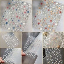 Shell Pearl Starfish Shell Nail Stickers, Minimalist Sparkling Cute Starfish Decorative Stickers, Ocean Series Colorful Shell Conch Nail Stickers, Premium Shell Pearl Starfish 3D Embossed Nail Stickers - Ocean - View 1