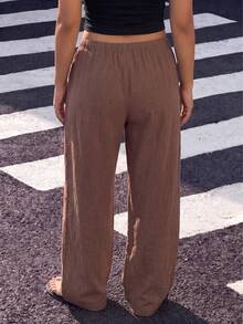 Plus Size Women's Breathable Wide Leg Pants, High Waist Loose Long Pants, Suitable For Office Commute And Casual Wear, Spring Autumn Winter - Mocha Brown - View 10