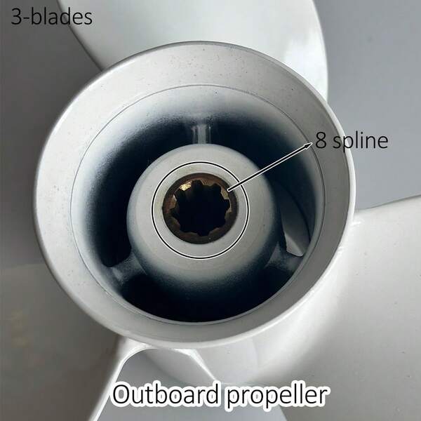9 1/4*11‑J 3‑Blade Aluminum Alloy Outboard Propeller 8‑Spline Aftermarket Replacement Compatible With 2‑Stroke 9.9HP 15HP & 4‑Stroke 15HP 20HP Boat Motors