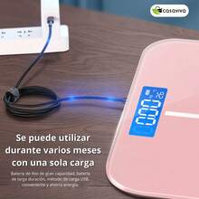 Báscula electrónica digital LED para pesaje preciso, Carga USB, no se necesita baterías, encendido y apagado automático, Se puede conectar a un teléfono móvil por Bluetooth.Después de descargar la aplicación, se pueden medir 79 datos corporales. - Azul - Ver 4