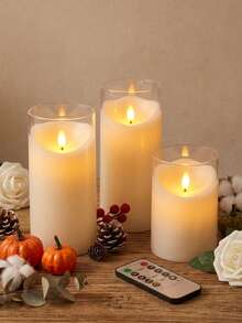 Transparent Flameless Candle, Battery Operated 3D Wick Flickering LED Pillar Candle, Suitable For Dinner, Wedding, Holiday, Halloween, Christmas Decoration, Battery Not Included - White - View 4