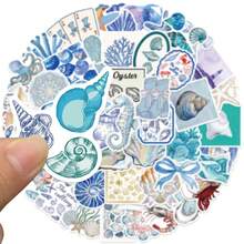 50pcs Ocean Aesthetic Stickers, Marine Life Doodle Labels, Beach Vacation Stickers, Blue Aesthetic Decor, Waterproof Vinyl Stickers For Water Bottles, Computers, Laptops, Phones, Luggage, Notebooks, Refrigerators - Multicolor - View 5