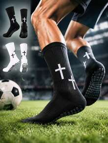 1/5/10 Pairs Cross Print Non-Slip Bottom Mid-Calf Sports Socks, Unisex Autumn Professional Socks With Silicone Anti-Slip Wear-Resistant Breathable Street Style Training Casual Long Socks - Men's Socks, Gift For Men, White Socks, Women's Socks, Black Socks, Long Socks, Halloween, Super Great Socks, Christmas, Christmas Gift, Winter - Multicolor - View 5
