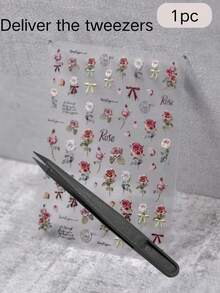1/2pcs Vintage Red Rose Floral Print Decorative Stickers, Mini Flower Bow Handwritten English Letter Pattern Waterproof Self-Adhesive Decals, Universal For Camera Earphone Case And Portable Digital Items, Small Object Aesthetic Decoration Stickers - Vintage Rose Stickers - View 11