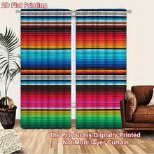 2pcs Digital Printed Curtains, Mexican Style Colorful Striped Print, Bohemian Style Curtains - Multicolor - View 8