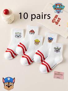 1/5/10 Pairs Paw Patrol Double Stripe Kids Socks, Simple Puppy Design, Winter Mid-Calf Socks, Fun Christmas Children's Socks - Multicolor - View 19