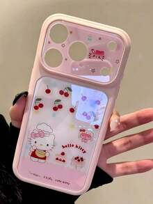SANRIO 壓克力粉色手機殼，適用於 Apple 17 Pro Max、12/16 Pro、15、14、13 Pro，全包覆可愛貓咪粉色格紋防摔保護殼 - 粉色 - 查看 1