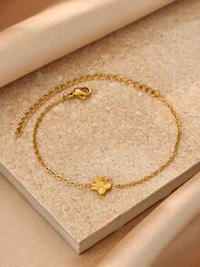 1PC Minimalist Flower Charm Bracelets For Women Gold Color Stainless Steel Flower Bracelet Wedding Christmas Jewelry Gift - Multicolor - View 2
