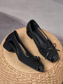 MonaNise 方頭低粗跟上班女鞋 - 黑色 - 查看 2