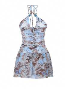 Autumn Fashion Sexy Ruffle Spaghetti Strap Strap Dress For Party And Date - Blue - View 6