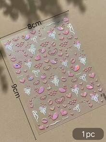 1pc Light Pink Heart Lip Print Bowknot Decorative Sticker, Mini Pearl Chain English Letter Pattern Waterproof Self-Adhesive Decal, Universal For Hair Dryer, Scented Candle, Lighter And Personal Items, Home Decor Atmosphere Enhancement Sticker - Pink Heart Bow - View 6