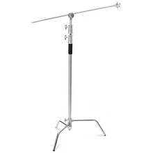 Heavy Duty Stainless Steel 10ft C-Shape Light Stand, Adjustable Height & Sturdy Base, Compatible With Softbox, Reflector, Photography/ Studio Lighting Equipment, Includes Adjustable Arm And Clamp - Silver - View 9