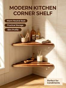 2Pcs Wooden Floating Corner Wall Shelves Rustic Wood Kitchen Storage Organizer Wall Mounted Display Rack For Pantry Bathroom Dining Room Space‑Saving Home Decor - View 3