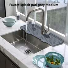 1pc Silicone Faucet Drain Mat, New Kitchen And Bathroom Sink Splash Guard Thickened Draining Mat, Long Faucet Splash Sink Mat Stackable, Bathroom And Kitchen Faucet Splash Guard, Adds A 3-Degree Slope To Prevent Water Accumulation - Multicolor - View 8